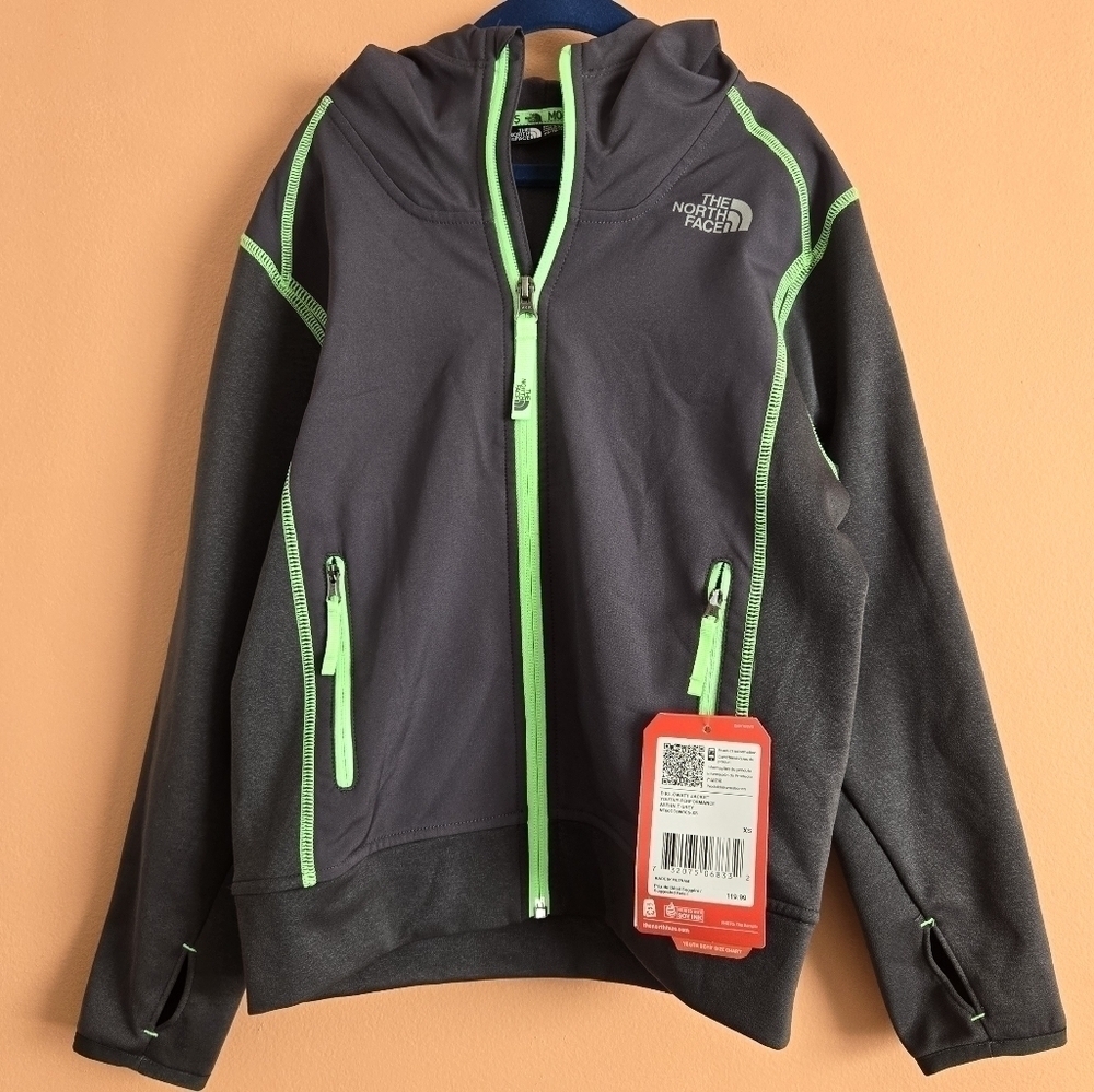 NWT The North Face Kilowatt Jacket – Charcoal/Grey with Neon Green, Boys XS